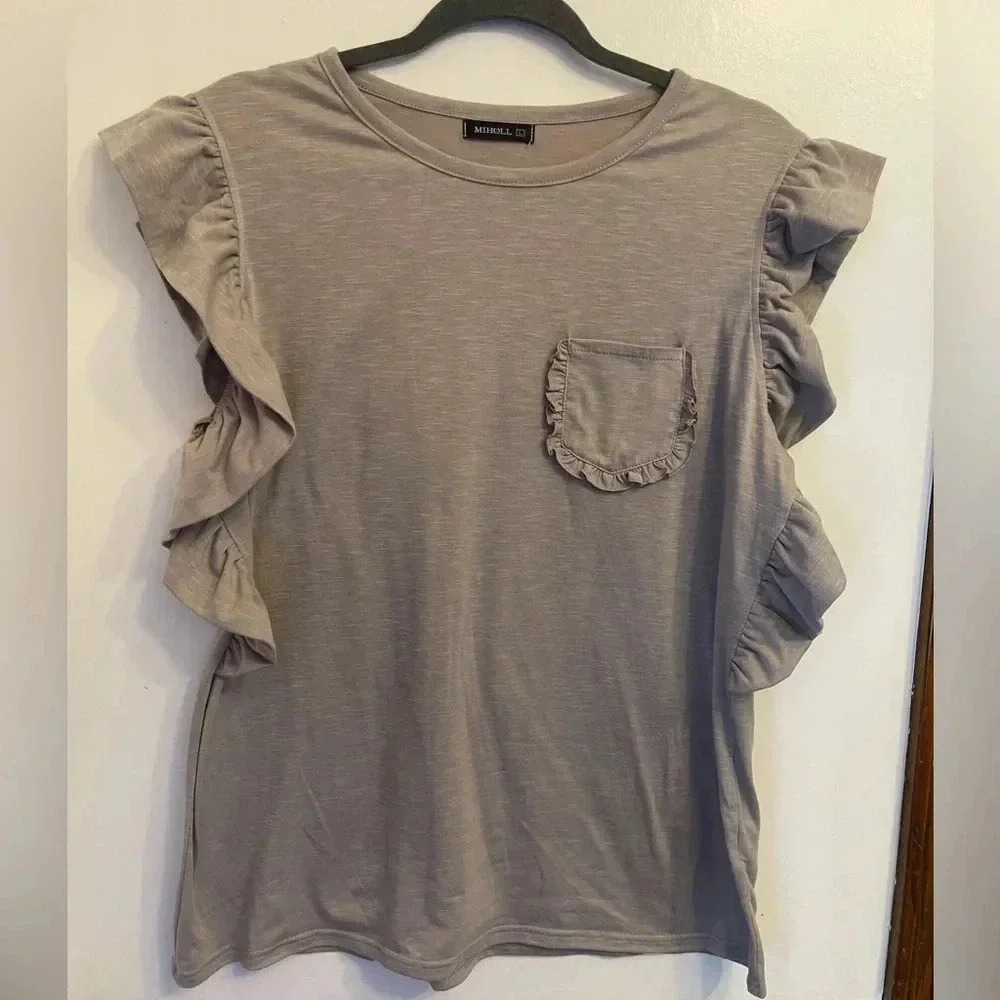Grey ruffle top L - Picture 1 of 3